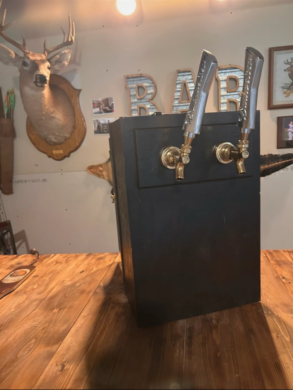 Budweiser Black Dual Tap wooden Kegerator Tower with Silver Handles